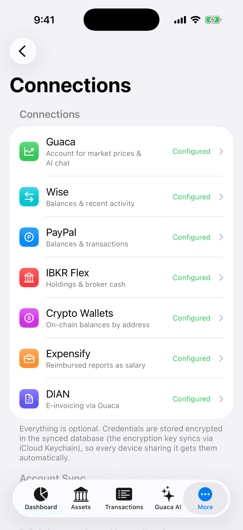 Auto-sync integrations configured in the Guaca app